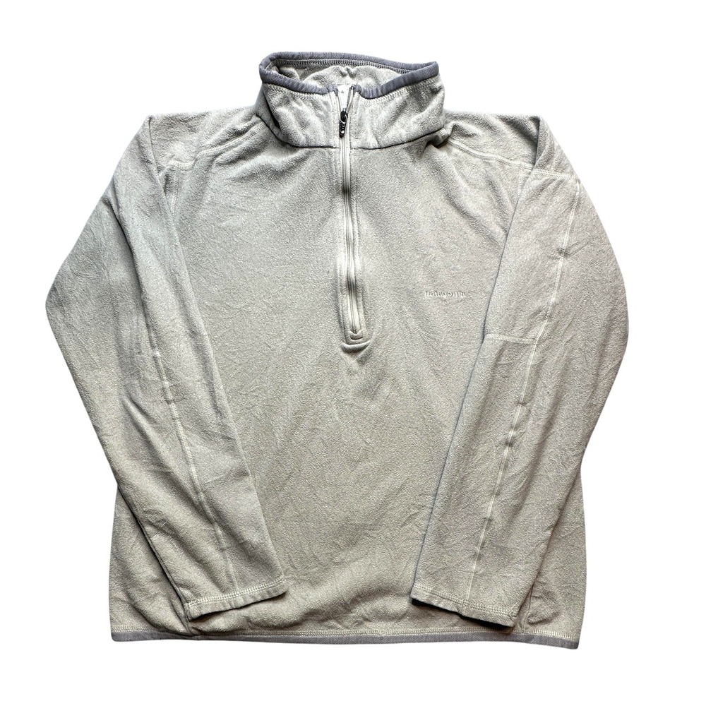 Patagonia Jacket Womens Medium Beige Fleece 1/4 Zip Pullover Pocket Hiking Warm